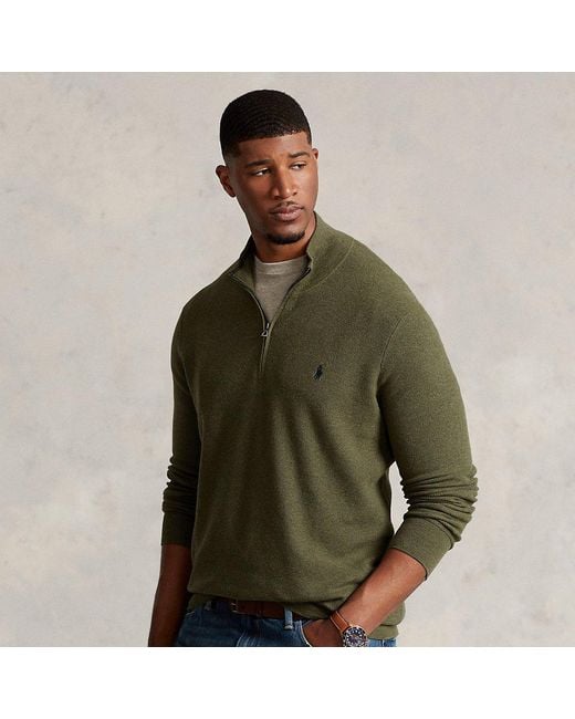 Polo Ralph Lauren Mesh Knit Cotton Quarter Zip Sweater in Green for Men |  Lyst
