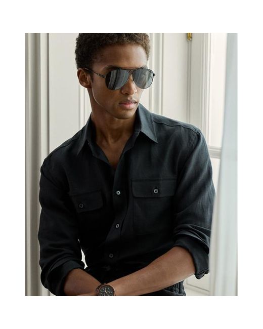 Camicia in seta e lino di Ralph Lauren in Black da Uomo