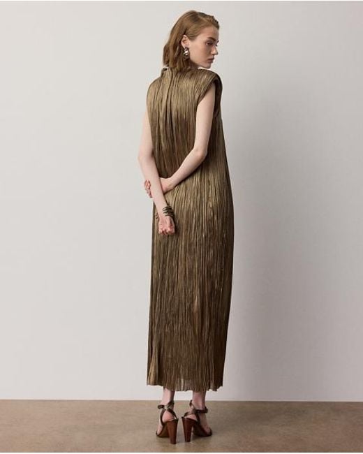 Ralph Lauren Brown Virna Pleated Lamé Cocktail Dress