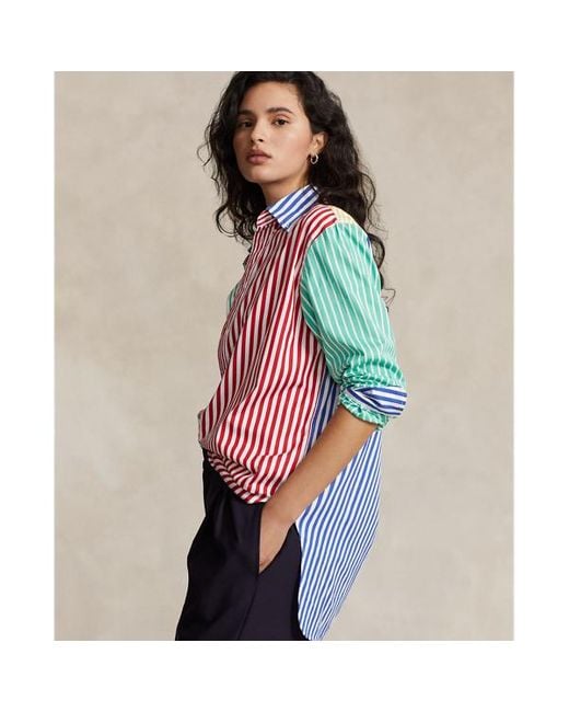 Camicia patchwork oversize in cotone di Polo Ralph Lauren in Blue