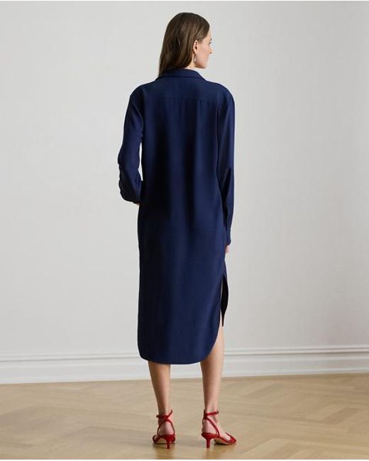 Ralph Lauren Blue Double-Faced Georgette Shirt Dress