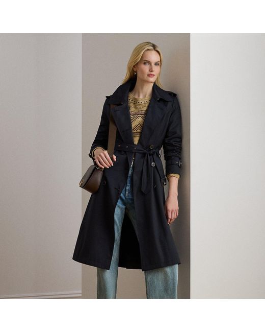 Ralph Lauren Black Zweireihiger Trenchcoat Mit Gürtel