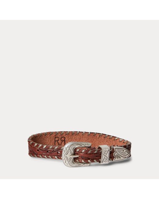 RRL Brown Hand-tooled Leather Bracelet for men