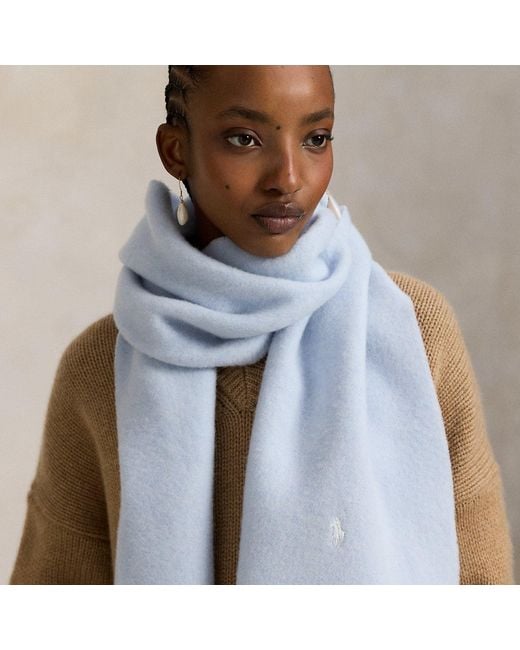 Polo Ralph Lauren Blue Fringe-Trim Wool Scarf