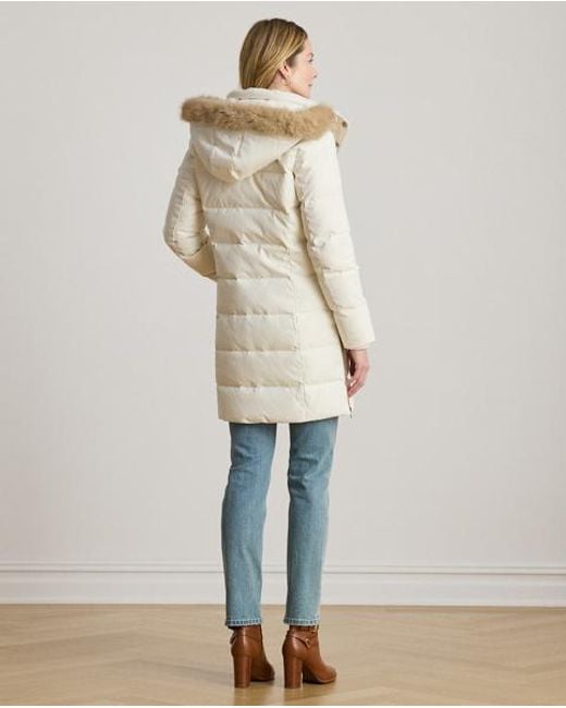 Ralph Lauren Natural Petite - Faux-fur-trim Hooded Down Coat