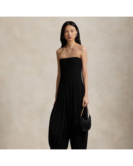 Polo Ralph Lauren Black Pleated Crepe Sleeveless Jumpsuit