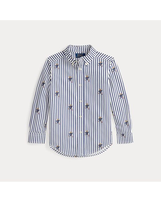 Polo Ralph Lauren Blue Ralph Lauren Boy's Polo Bear Striped Cotton Poplin Shirt for men