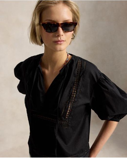 Polo Ralph Lauren Black Lace-Trim Cotton Shirt