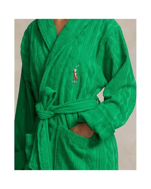 Polo Ralph Lauren Green Cable Cotton Terry Hooded Robe