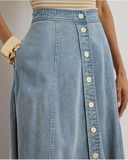 Ralph Lauren Blue Button-Front Denim Midi Skirt