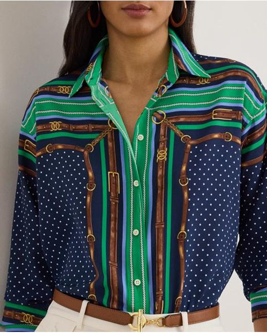 Ralph Lauren Blue Relaxed-Fit Hemd Mit Muster