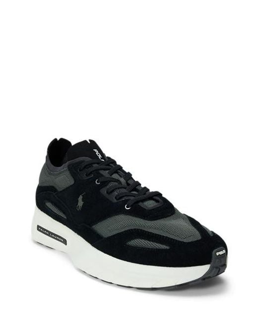Polo Ralph Lauren Black Boerum Suede-Paneled Knit Sneaker for men