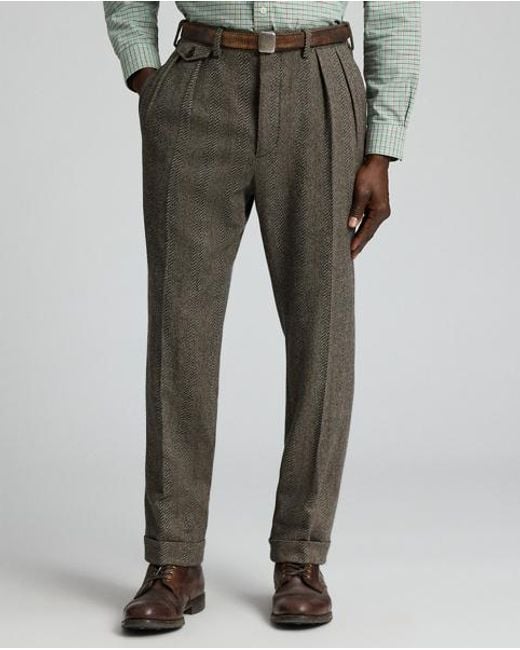 RRL Gray Slim Fit Wool-Cotton Herringbone Trouser for men