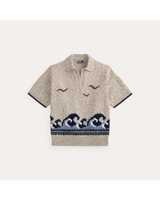 Polo Ralph Lauren Brown Wave-Motif Wool-Blend Jumper