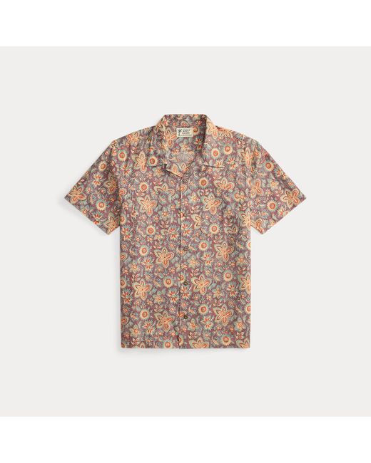 RRL Gray Floral-Print Linen-Cotton Camp Shirt for men