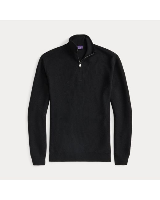 Ralph Lauren Black Quarter-Zip Piqué-Knit Wool Jumper for men