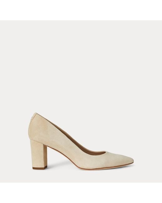 Ralph Lauren Natural Lanette Suede Block-Heel Pump