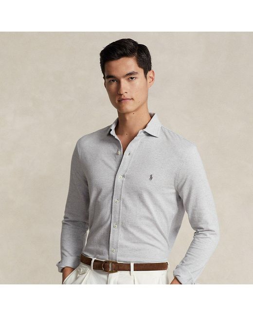 Polo Ralph Lauren Gray Herringbone Jacquard-knit Shirt for men