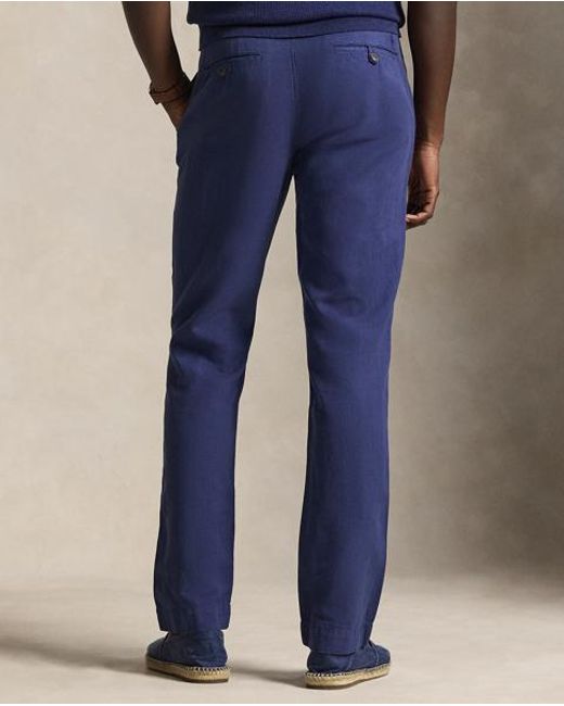 Polo Ralph Lauren Blue Straight Fit Linen-Cotton Trouser for men