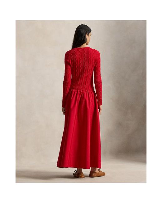 Polo Ralph Lauren Cable-Knit Bodice Cotton Dress in Red | Lyst