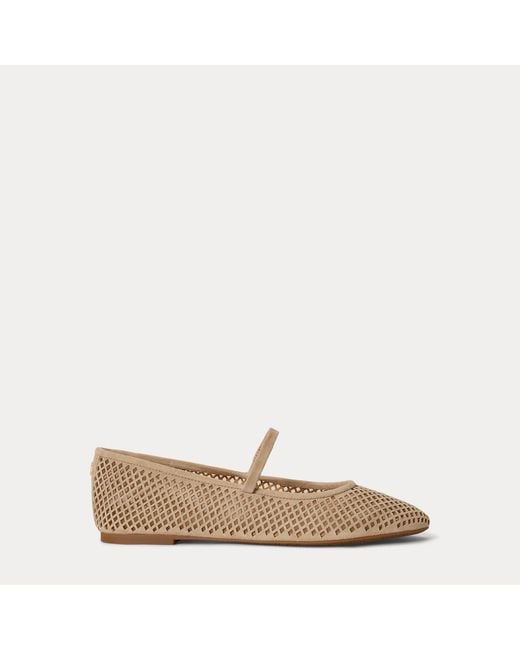 Ralph Lauren Natural Jayna Perforated Suede Mary Jane Flat