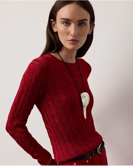 Ralph Lauren Red Cable-Knit Silk Crewneck Jumper