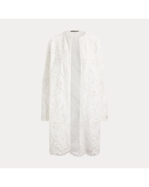 Ralph Lauren White Paisley-Eyelet Cotton Tunic Jacket