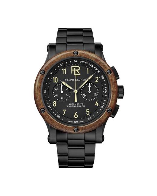 Ralph Lauren Black 42 Mm Chronograph Steel Wood Bezel for men