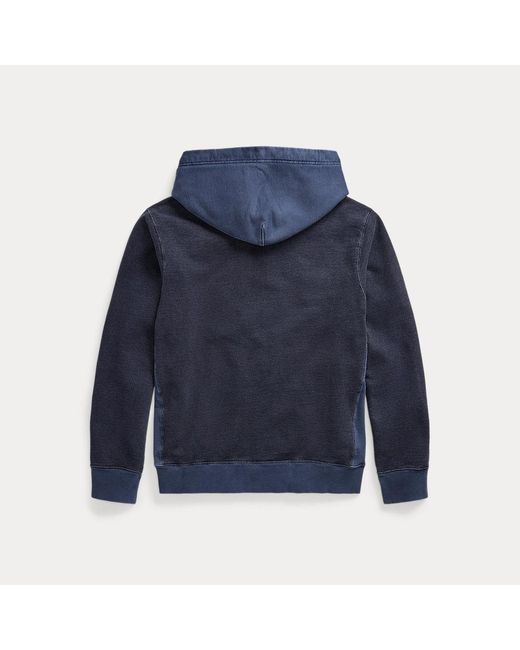RRL Blue Garment-dyed French Terry Hoodie for men