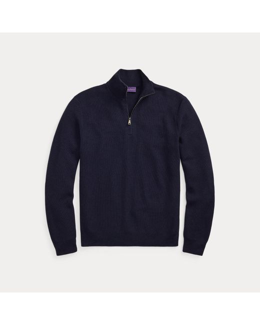 Maglia in lana piqué con cerniera di Ralph Lauren in Blue da Uomo