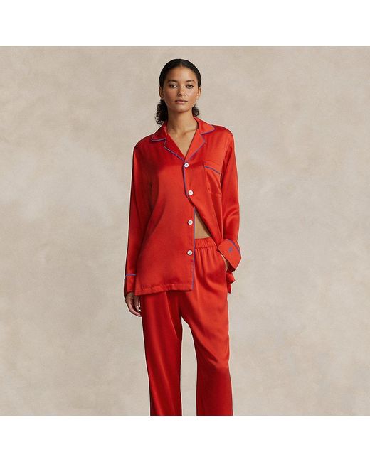 Ralph Lauren Red Stretch Silk Long-sleeve Pyjama Set
