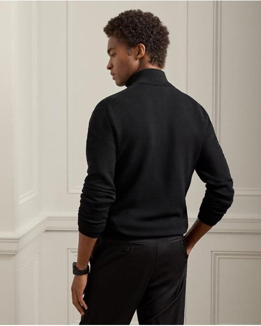 Ralph Lauren Black Quarter-Zip Piqué-Knit Wool Jumper for men