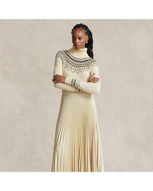 Polo Ralph Lauren Natural Creampattern Turtleneck Fair-isle Wool-blend Midi Dress