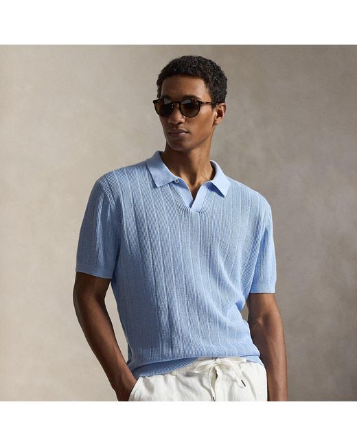Polo Ralph Lauren Linen Johnny-Collar Sweater in Blue for Men | Lyst