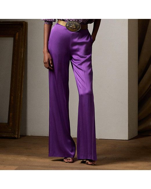 Ralph Lauren Collection Purple Chevonne Crepe-back Satin Trouser