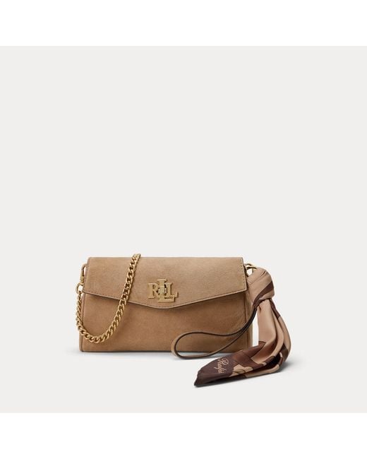 Ralph Lauren Brown Scarf-Trim Turn-Lock Wristlet Crossbody