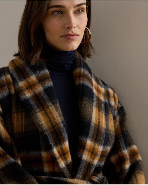 Ralph Lauren Black Karierter Mantel Mit Bindegürtel