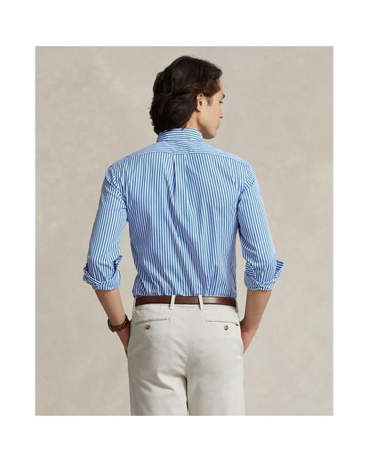 Polo Ralph Lauren Blue Custom Fit Striped Poplin Shirt for men
