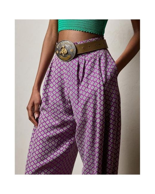 Ralph Lauren Collection Purple Cassidy Print Silk Habotai Trouser