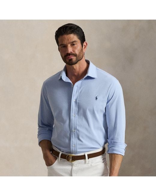 Ralph Lauren Blue Stretch Knit Oxford Shirt for men