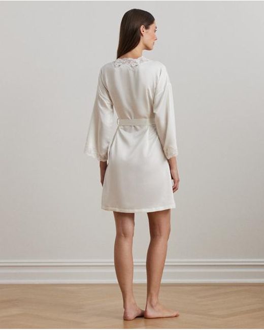 Ralph Lauren White Lace-Trim Satin Robe