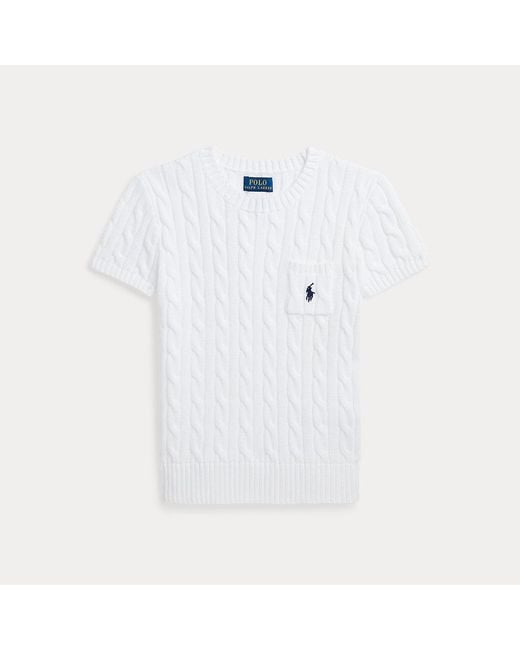 Ralph Lauren Girls Cable Knit Polo Shirt in White main image 1
