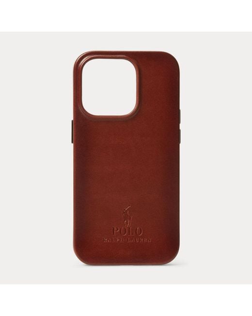 Custodia iPhone 13 e 14 MagSafe in pelle di Polo Ralph Lauren in Red da Uomo