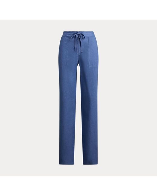 Ralph Lauren Blue Linen Wide-Leg Pant