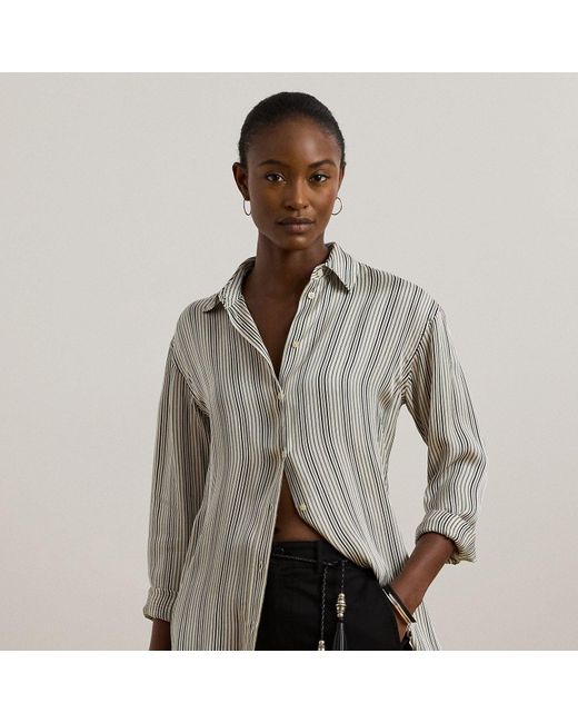 Ralph Lauren Gray Relaxed Fit Striped Satin Shirt