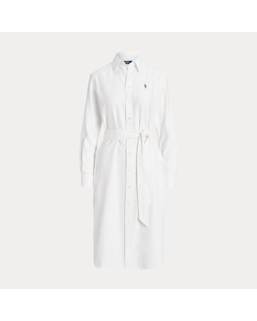 Polo Ralph Lauren White Belted Cotton Oxford Shirt Dress