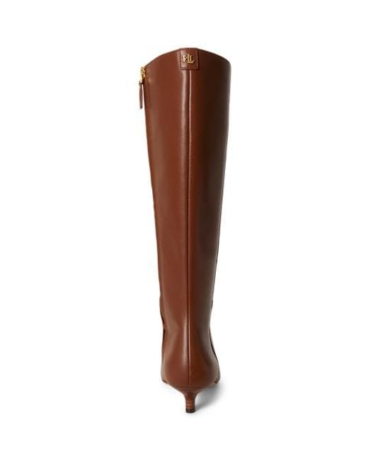 Ralph Lauren Brown Francesca Calfskin Tall Boot Heel