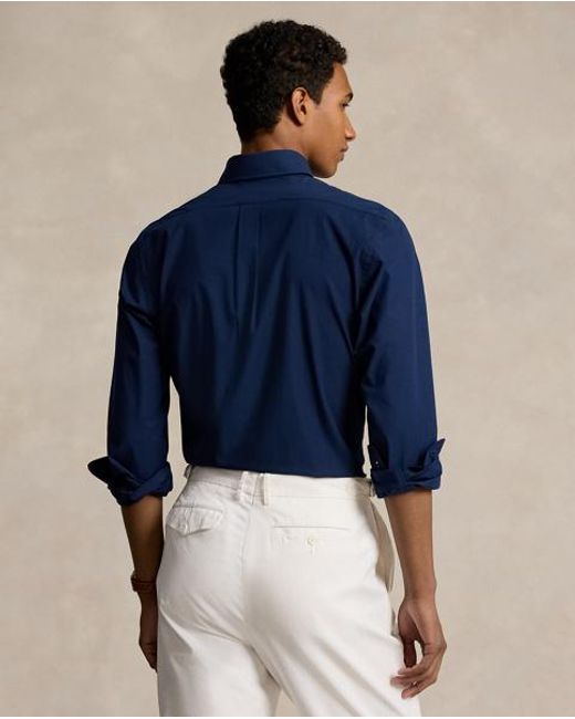Polo Ralph Lauren Blue Custom Fit Stretch Poplin Shirt for men