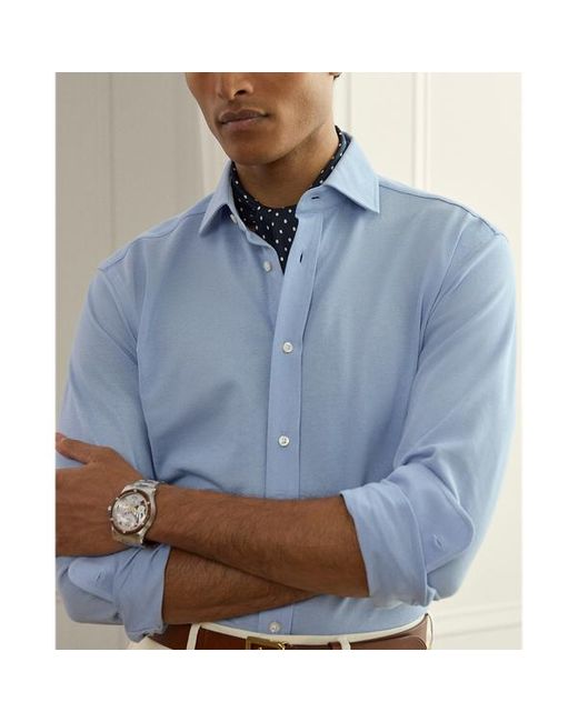 Ralph Lauren Blue Knit Oxford Shirt for men
