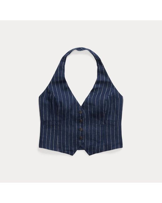 RRL Blue Striped Linen Halter Waistcoat